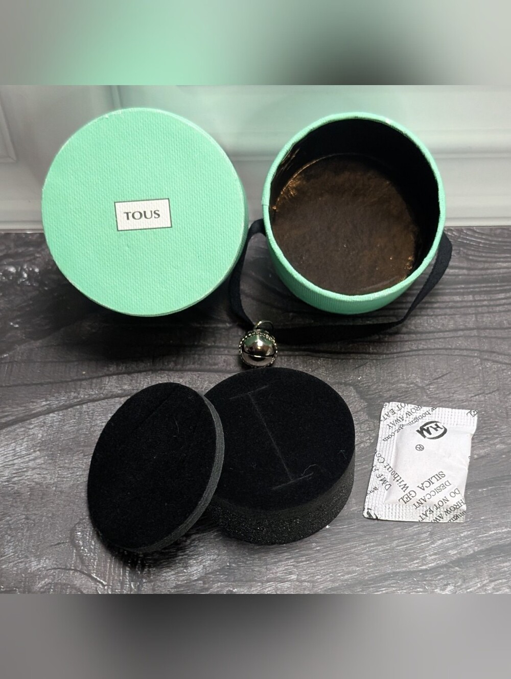TOUS Seafoam Green Small Jewelry Gift Box Rare Discontinued Bear Bell Plaque
